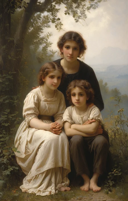 masterpiece,best quality,<lora:tbh202-sdxl:0.9>,illustration,style of william bouguereau portrait of family