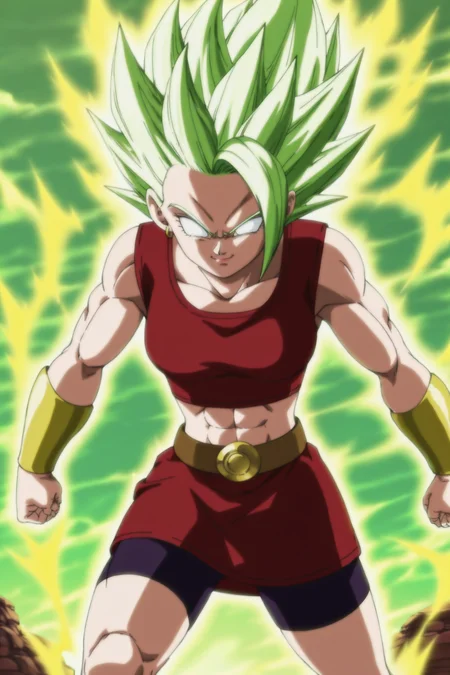 anime screencap, absurdres, high quality,
kale, manga beserk form, super saiyan, blank eyes, tight, official style, 1girl, solo, breasts, smile, hoop earrings, green hair, midriff, red crop top, muscular, skinny, abs, spiked hair, bike shorts, muscular female, gold bracers, gold aura, miniskirt, belt, clenched hands, gold footwear, two tone footwear, boots, red skirt, bare shoulders, sleeveless, shorts under skirt, green sky, green hue, rock
<lora:kaleDBS_v1:0.8>
