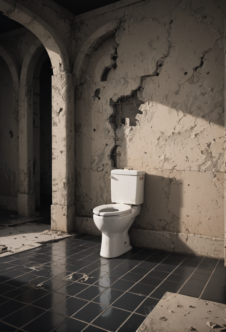 ,ruanyi1257,ruins,indoors,toilet,tile floor,<lora:1257 ruins_v1_pony:1>, score_9,score_8_up,score_7_up,,8k,1girl,solo,,