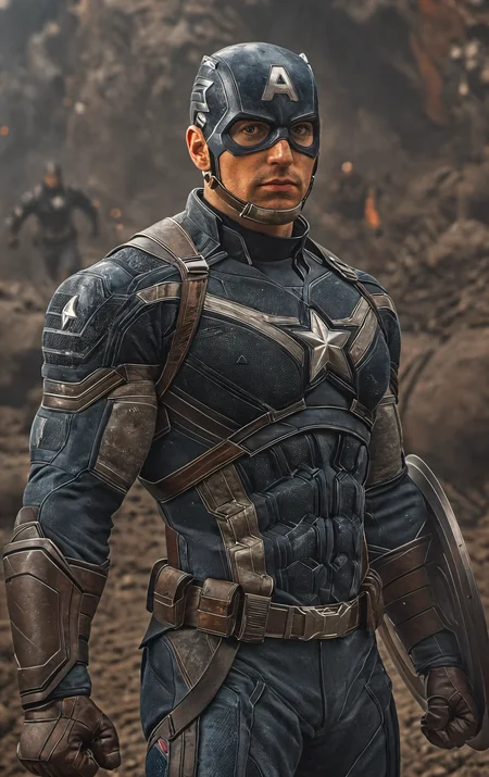 "Captain America" from Marvel Comics Avengers,round-shield,otherworldly background,intricate details,highly detailed photograph,8K,extreme photography,masterpiece,trending,pulls the viewer in,expert use of shading gives a 3d effect,(photorealistic:1.6),film grain,photographed on a Sony A7R IV,18mm F/1.7 cine lens,(highly detailed, intricately detailed),8k,HDR,