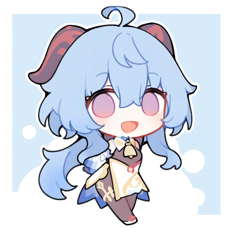 solo,standing,smile,happy,1girl,bangs,hair between eyes,looking at viewer,open mouth,smile,solo,<lora:RR2023:1>,ganyu \(genshin impact\),, chibi, masterpiece, best quality, very aesthetic, absurdres