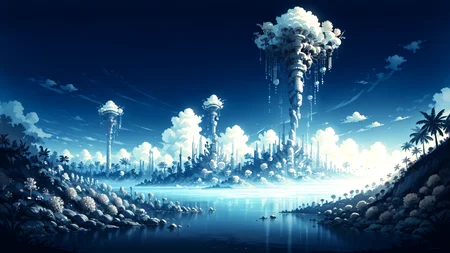 score_9,score_8_up,score_7_up,highres,absurdres,aestheticism,
gigantic fossilized whale bones forming architecture,cirrus clouds engulfing midground,warm sunrise backlight,Dutch angle emphasizing diagonal structures,(floating coral gardens:1.1),tattered silk banners in wind,(glowing barnacle clusters:1.2),rococo ornamentation on bone structures,aerial perspective with depth haze,delicate cloud wisps through ribcage openings,<lora:HerrscherAGGA2024_TF_Style_V1:0.6>,TF_Style,Cartoon_TYPE,sketch,<lora:ç»ªå¿ åå½±æ»¤é XUER guangying:0.6>,XUER guangying,<lora:Clean_Minimalist_Pony:0.8>,minimalistic,flat color,no lineart,silhouette,shadow,monochrome,