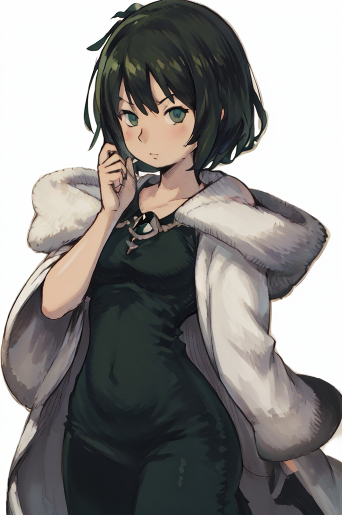 (Yoshida_Akihiko_PonyXL_style_v02.10.01:1.0) solo, 1girl, white background, (chibi head), cowboy shot, EPopmFubuki, fubuki, black hair, short hair, green eyes, coat, long sleeves, collarbone, large breasts, necklace, jewelry, dress, fur coat, green dress, big breasts, (Bravely Default Style), yoshida akihiko, green eyes, (big breasts:1.5), <lora:pony\char\anime\EPopmFubukiPony-04.safetensors>, <lora:pony\style\Yoshida_Akihiko_PonyXL_style_v02.10.01.safetensors>, <lora:styles\yoshida_akihiko_offset.safetensors>, <lora:styles\BravelyDefault.safetensors>, <checkpoint:[Pony] prefectPonyXL_v10.safetensors>, <checkpoint:[SD15] tfmCutesyAnime2_genesis.safetensors>