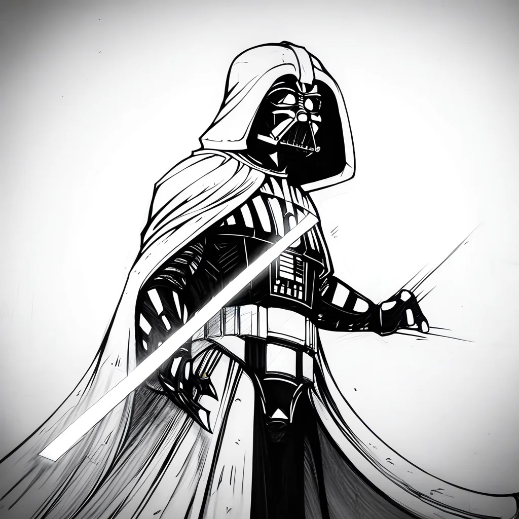 Darth vader, cloak with hood, concept art, menacing, electricity, moody, lightsaber, evang