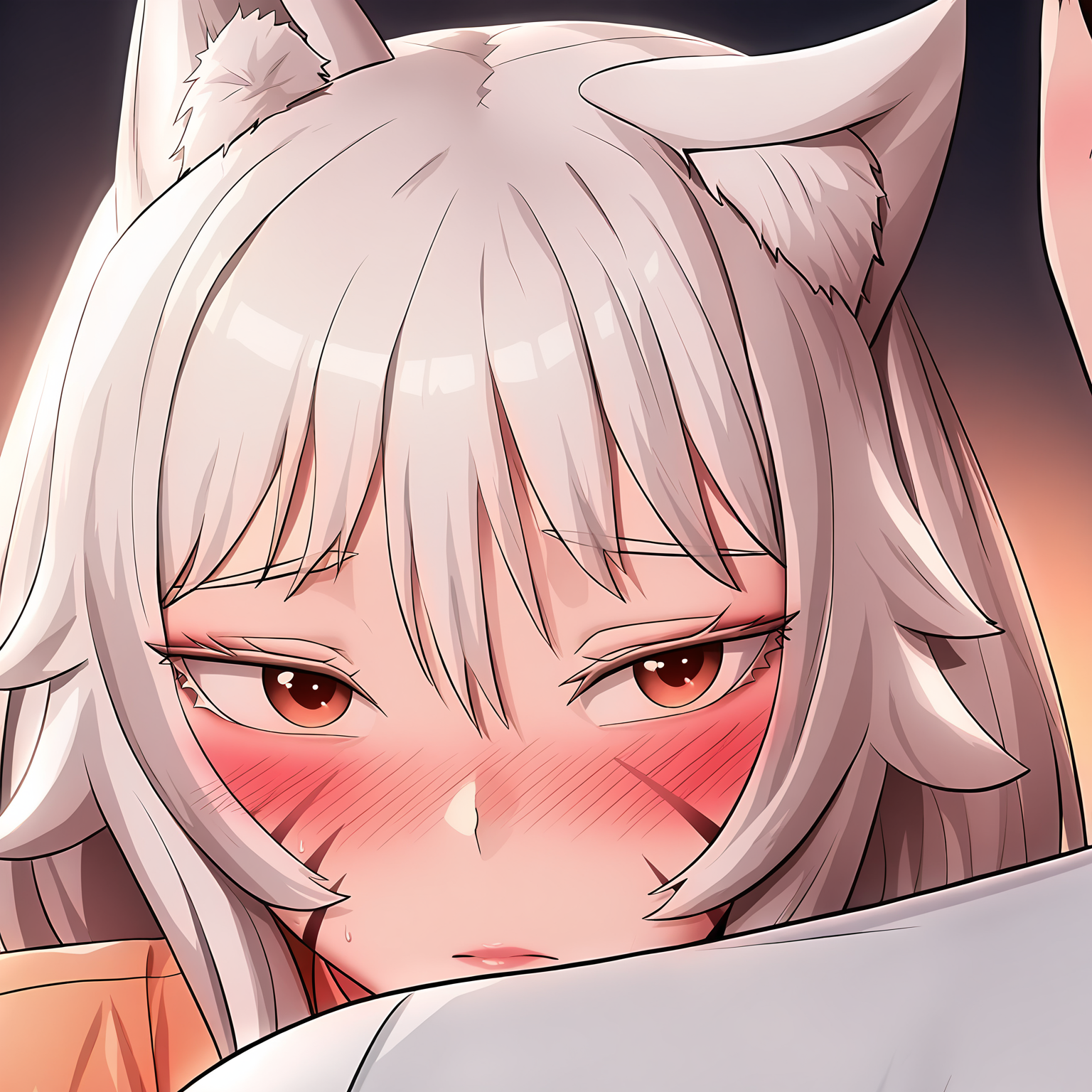 masterpiece,best quality,newest,absurdres,highres,<lora:noobai_ep11_stabilizer_v0.138_fp16:1>,<lora:Lee Miho:1>,lee miho,white hair,fox ears,portrait,shy,down ears,