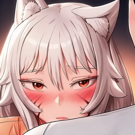 masterpiece,best quality,newest,absurdres,highres,<lora:noobai_ep11_stabilizer_v0.138_fp16:1>,<lora:Lee Miho:1>,lee miho,white hair,fox ears,portrait,shy,down ears,