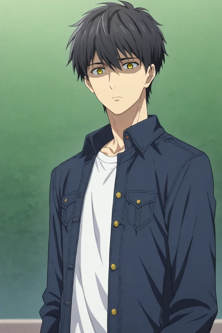 score_9, score_8_up, score_7_up,score_6_up,score_5_up,score_4_up,source_anime,BREAK, rating_safe, intricate details , , , anime screencap, anime coloring, official style, depth of field,1boy, solo, male focus , , , <lora:kuro_sakuragawa:0.94>,kuro sakuragawa,black hair,yellow eyes,short hair,bangs,shirt,jacket, upper body, open clothes,shaded face,from side,skewer,looking at viewer , , , <lora:sdxl_lightning_8step_lora_315544:1>