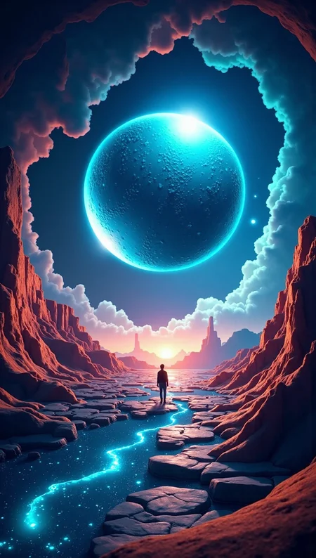 Epic cinematic movie still, award-winning cinematographer, [landscape art by Georges Gimel and Aleksey Savrasov::18], landscape of a In the vast expanse of space, a giant blue orb hovers in mid-air. Its metallic surface shimmers with an otherworldly light, casting a dazzling glow on its surroundings. The scene is both mesmerizing and surreal, Neo-Fauvism, <lora:detailer_flux_v1:1>,detailerlora,<lora:VividMidjourneymimic-Flux_v1.0:.6>midjourneyv6.1,<lora:ImageUpgraderV2:.5>detailmaximizer, creative, flowing, highly enhanced, rich deep colors, deep aesthetic, stunning detail, ambient atmosphere, glossy, beautiful detailed, complimentary colors, dramatic