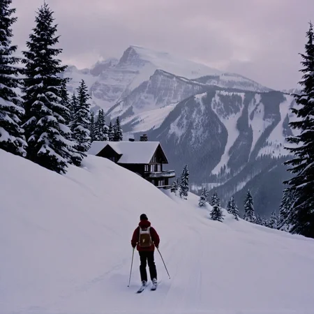 UHD, 4k, ultra detailed, cinematic, a photograph of <lora:perfection style:0.5> <lora:detailed:0.5> perfection detailed
<lora:The Shining film style:0.9>
<lora:1980's style:0.4>
In the 1980's in the Colorado Rocky Mountains a person skiing down a snowy mountain with a house in the background,monochrome,outdoors,sky,tree,no humans,blue background,traditional media,nature,scenery,snow,forest,blue theme,pine tree , cinematic, film, kodak, The Shining film style, epic, beautiful lighting, inpsiring