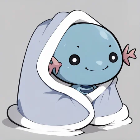 score_9, score_8_up, score_7_up, source_anime, <lora:CozyBlanket_pdxl_Incrs_v1:1> blanket, under covers, chibi, smile, <lora:WooperPKMN-pdxl:1> w00per, pokemon \(creature\), no humans, blue skin, black eyes, white pupils, simple background