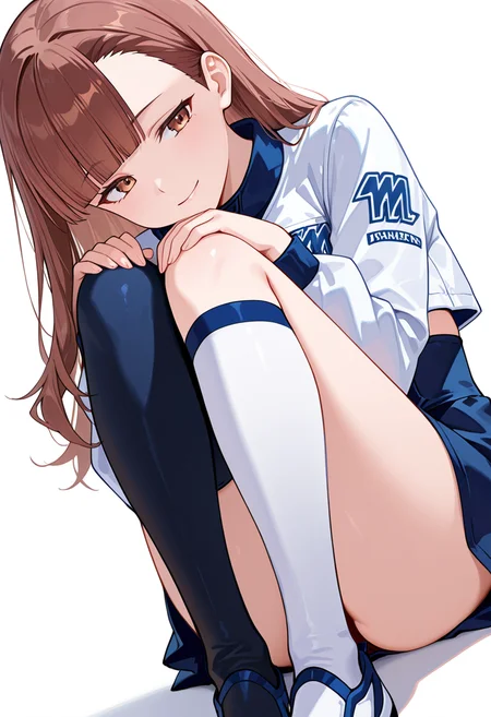 masterpiece,high quality details, absurdres,
<lora:Nagisa_Satou:0.8>
nagisa_cnr, 1girl, brown hair, long hair, blunt bangs, asymmetrical bangs, brown eyes,, simple background, white background, dynamic angle,solo,, seductive smile,scared,, seated with knees drawn up,one foot up,hands on knees,, cropped jacket ,shrug clothing,high-waist skirt, ,mismatched legwear kneehighs,