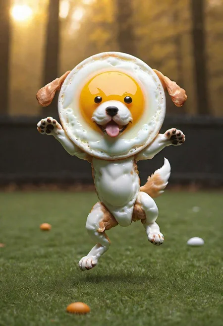 masterpiece, best quality, 4K, 8K, ultra detailed,
ral-friedegg, puppy catching frisbee,