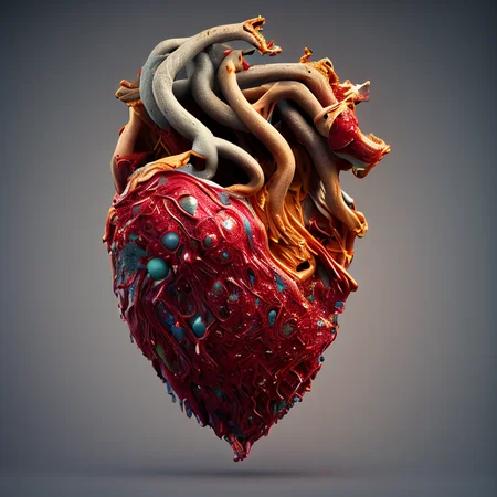 heartart,realistic wood heart made out of wood, (lights:1.5), photohelper, render, cgi, 3d, extremely detailed,copper wire veins, colored backdrop