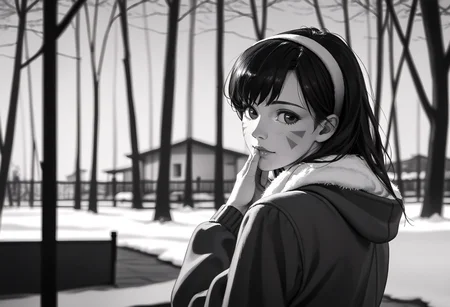 score_9, score_8_up, score_7_up, d.va_\(overwatch\), overwatch, brown_hair, brown_eyes, looking back, hand on own chin, winter, indoors, hentai, 8W.safetensors, <lora:test\8W.safetensors:1.0>