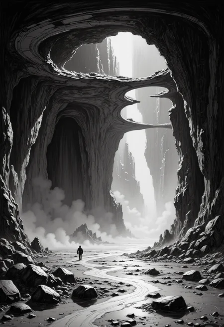 a monochrome futuristic science fiction art drawing, dramatic lighting
 <lora:arti_monopencildrawing_v01:1>