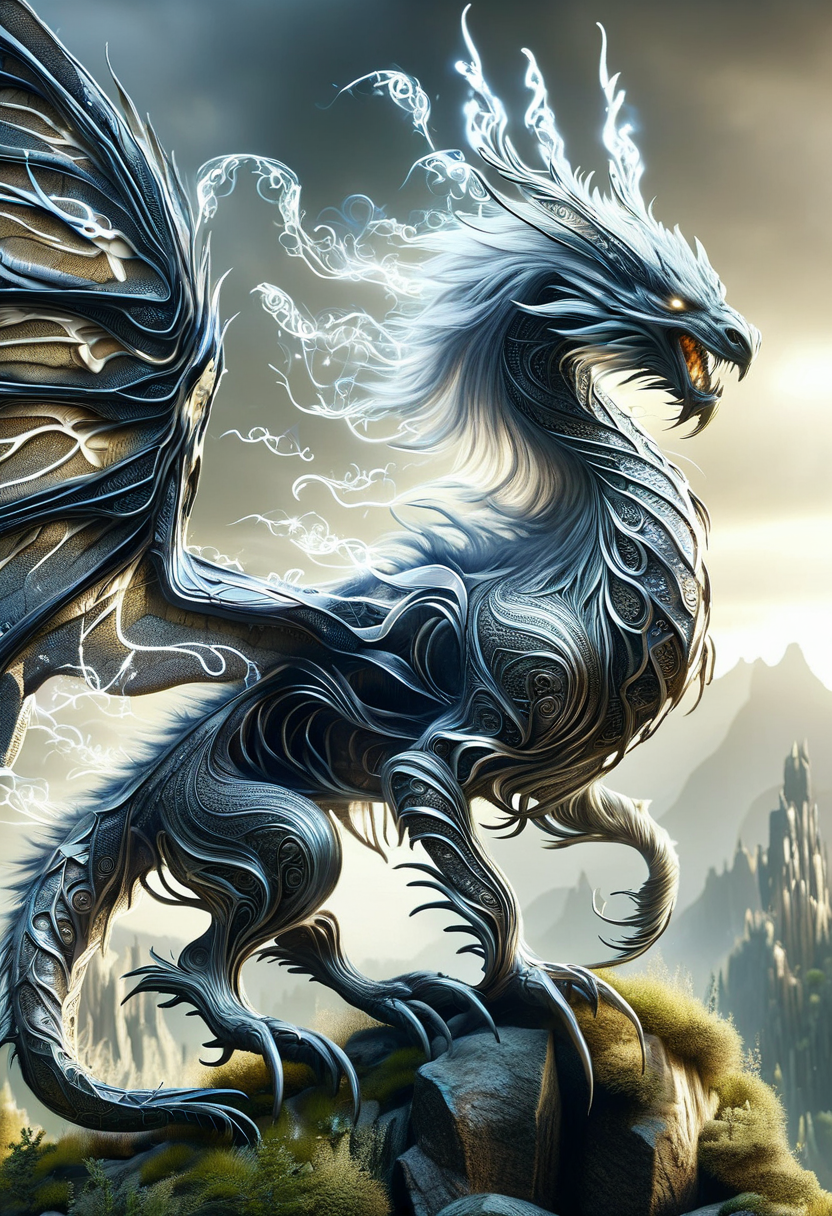 hyper detailed masterpiece, dynamic,awesome quality,DonM3lv3nM4g1cXL magic, ,spriggan, large and fearsome creature, dragon like appearance, jagged and sharp features, slithers, eerie grace, dark mottled hues, vorpal claws and teeth, wings,tail, mythical fantastical realm   <lora:DonM3lv3nM4g1cXL-v1.1-000006:1>