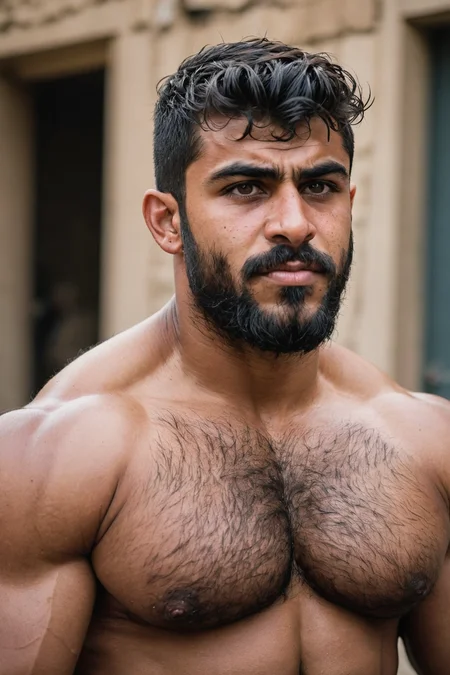movement, hairy, bara, buff, thicc, muscular, 20yo, shirtless, iraqi, stunning photo, dark skin, candid, tough guy, close-up