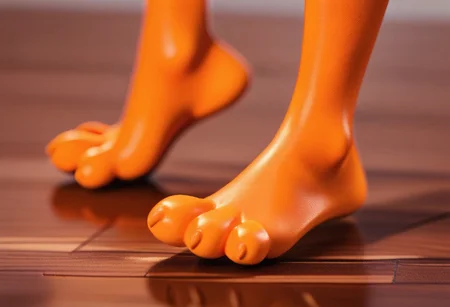 score_9, score_8_up, score_7_up, score_6_up, score_5_up, score_4_up, 1girl, furry female, kiff chatterley, orange squirrel, barefoot, orange feet, 3 toes, foot focus, close-up