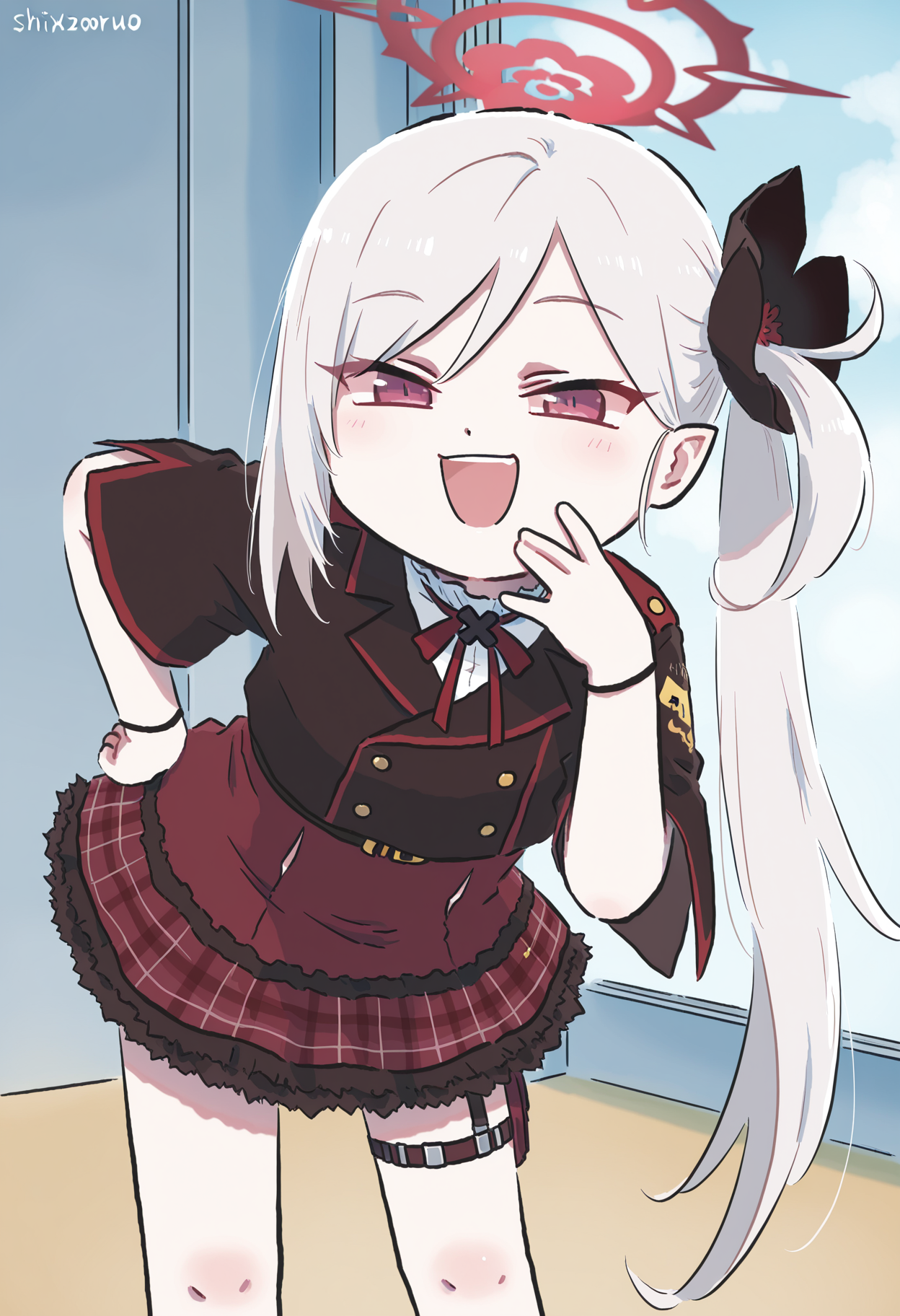 masterpiece,best quality,high resolution,source_anime,highly detailed illustration,
seductive, detailed eyes, very aesthetic,absurdres,newest, amazing quality,
detailed eyes, absurdres,newest, amazing quality,
<lora:shiXinzoroV1ill:1.0>, shixinzoruo,  chibi,
1girl, solo, 
mutsuki \(blue archive\), smug, half-closed eyes, smile, hand on own hip, leaning forward, open mouth,