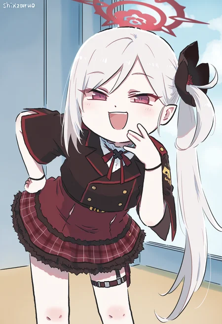 masterpiece,best quality,high resolution,source_anime,highly detailed illustration,
seductive, detailed eyes, very aesthetic,absurdres,newest, amazing quality,
detailed eyes, absurdres,newest, amazing quality,
<lora:shiXinzoroV1ill:1.0>, shixinzoruo, chibi,
1girl, solo,
mutsuki \(blue archive\), smug, half-closed eyes, smile, hand on own hip, leaning forward, open mouth,