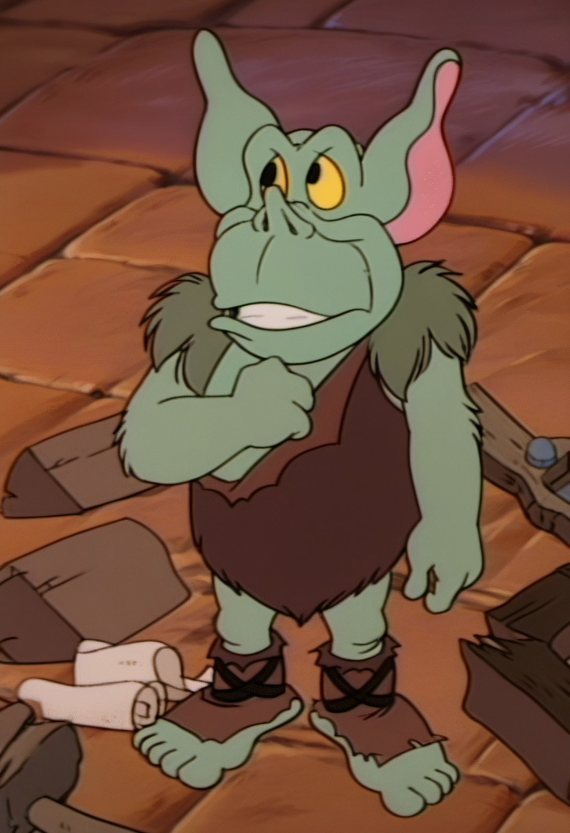 score_9, score_8_up, score_7_up, score_6_up, score_5_up, score_4_up, source_furry, solo,
Toadwort_GB, Toadwort, disney, ogre, green skin, furry shoulders, green shoulders, yellow sclera, black eyes, animal ears, pink inner ear, upturned nose, long philtrum defined bottom lip, large head, large feet, big feet, five toes, animal hide leotard, leather outfit, tarzan outfit, leather foot wrappings, tied foot wrappings, ankle wrappings
