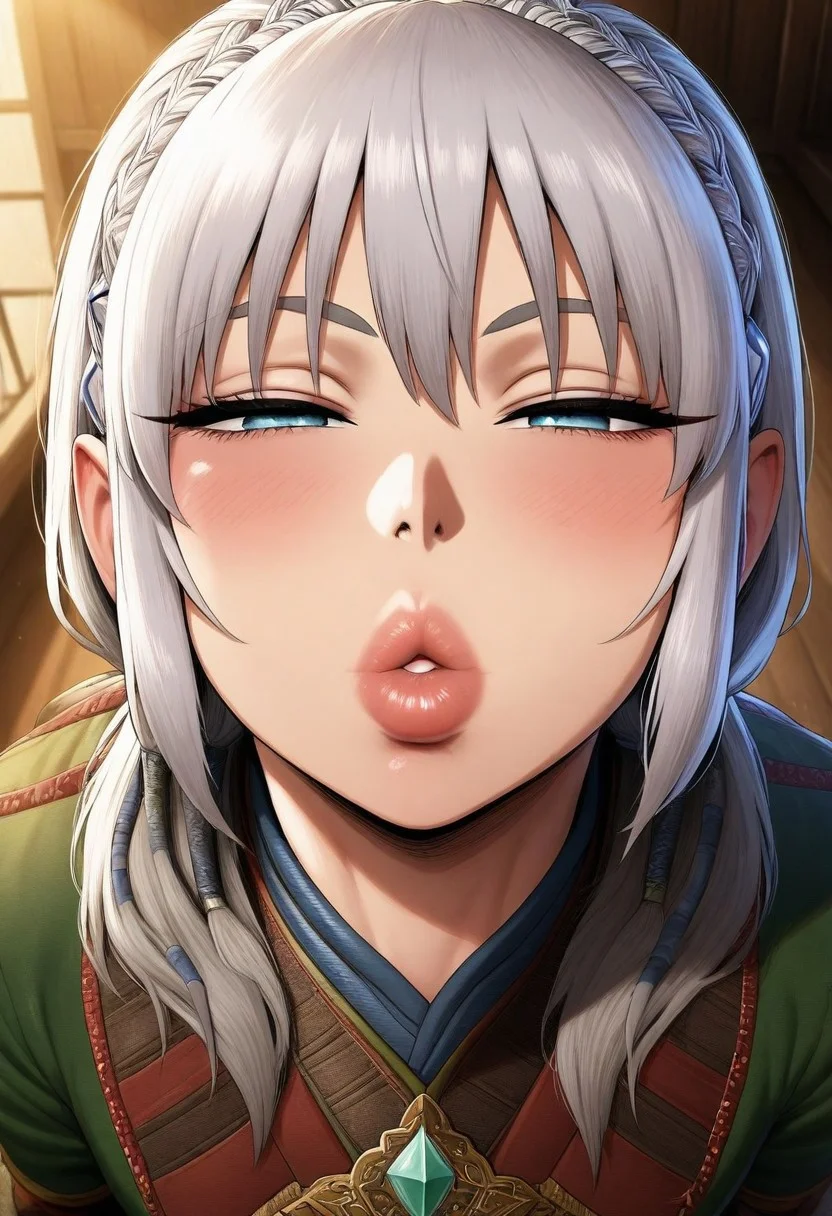 pov, incoming kiss, looking at viewer, puckered lips, thick lips, parted lips, half-closed eyes masterpiece,best quality,amazing quality, absurdres,
masterpiece, best quality, amazing quality, 1girl, solo,
, <lora:jaheiraIllustrious:1>jaheira, jaheiraHair, portrait, , jaheiraArmor,outside