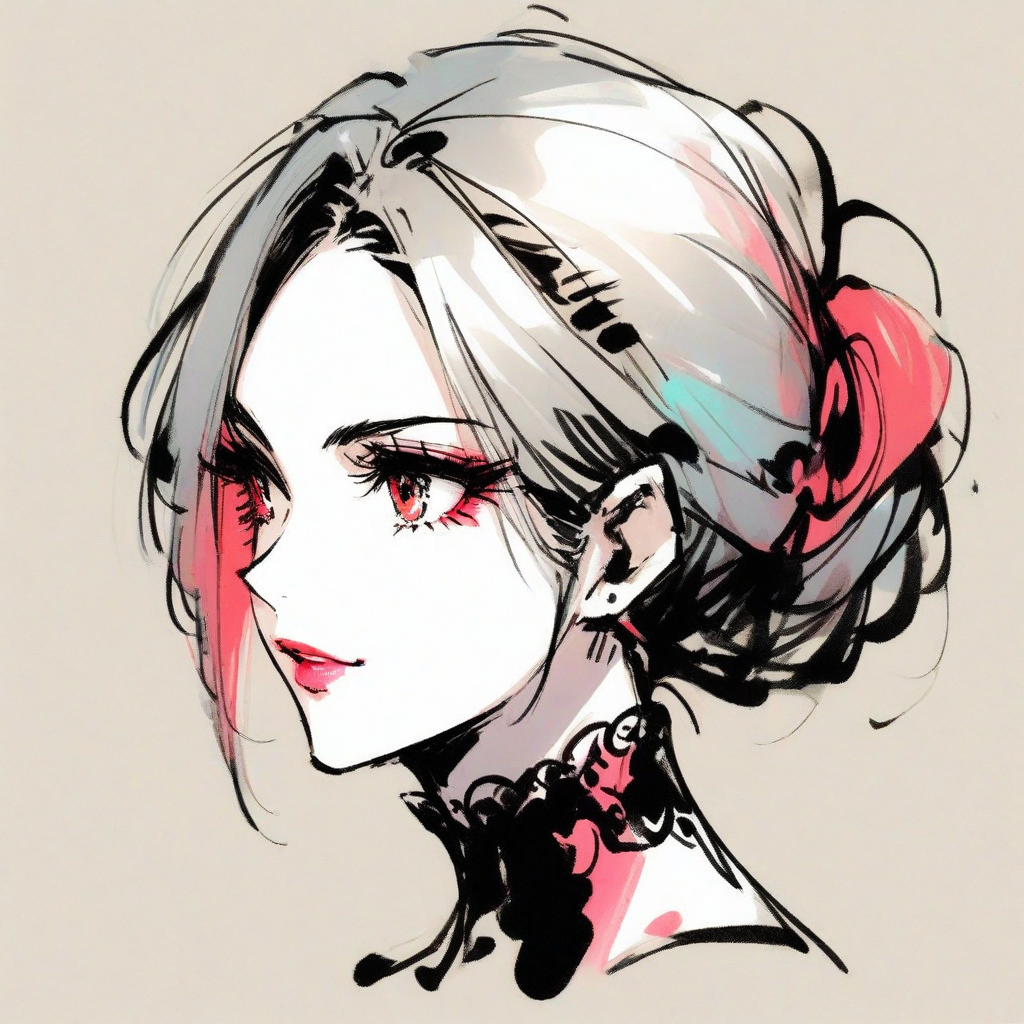 inksketch, a portrait of a woman, colorful, full body, beautiful red and black dress