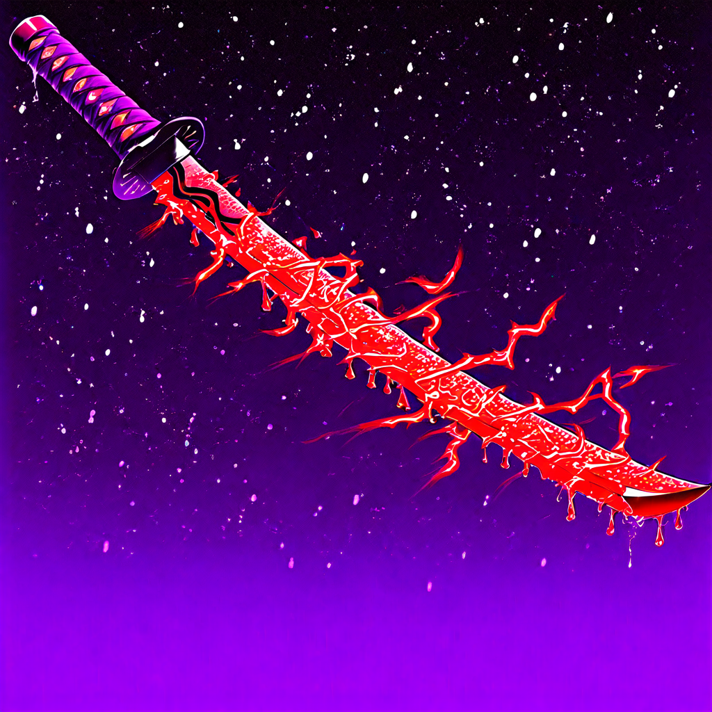 greyscale, transparent background, scenery, night sky, sparkle, gradient background, bookshelf, purple background, crystal, glowing weapon, snowing, holding, gradient, library, katana, electricity, red theme, simple background, fantasy, object-focused, realistic lighting, dripping, depth of field, no humans, anime style