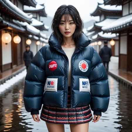 dark cinematic still with dark vibes, full body shot of miniskirt japanese middle aged women wearing an Vintage postage stamp motifs extra_puffy_jacket tnf_nuptse, unique hair styles, looking at the camera, shallow depth of field, 8k uhd, dslr, high quality, photorealistic, realism, hyperrealism,
, wetlook raining water scene
<lora:Puffer_Jacket_and_Down_Jacket_-_Extra_Puffy_Jackets:0.6>, <lora:pufferdown_tnf_nuptse:0.4>
