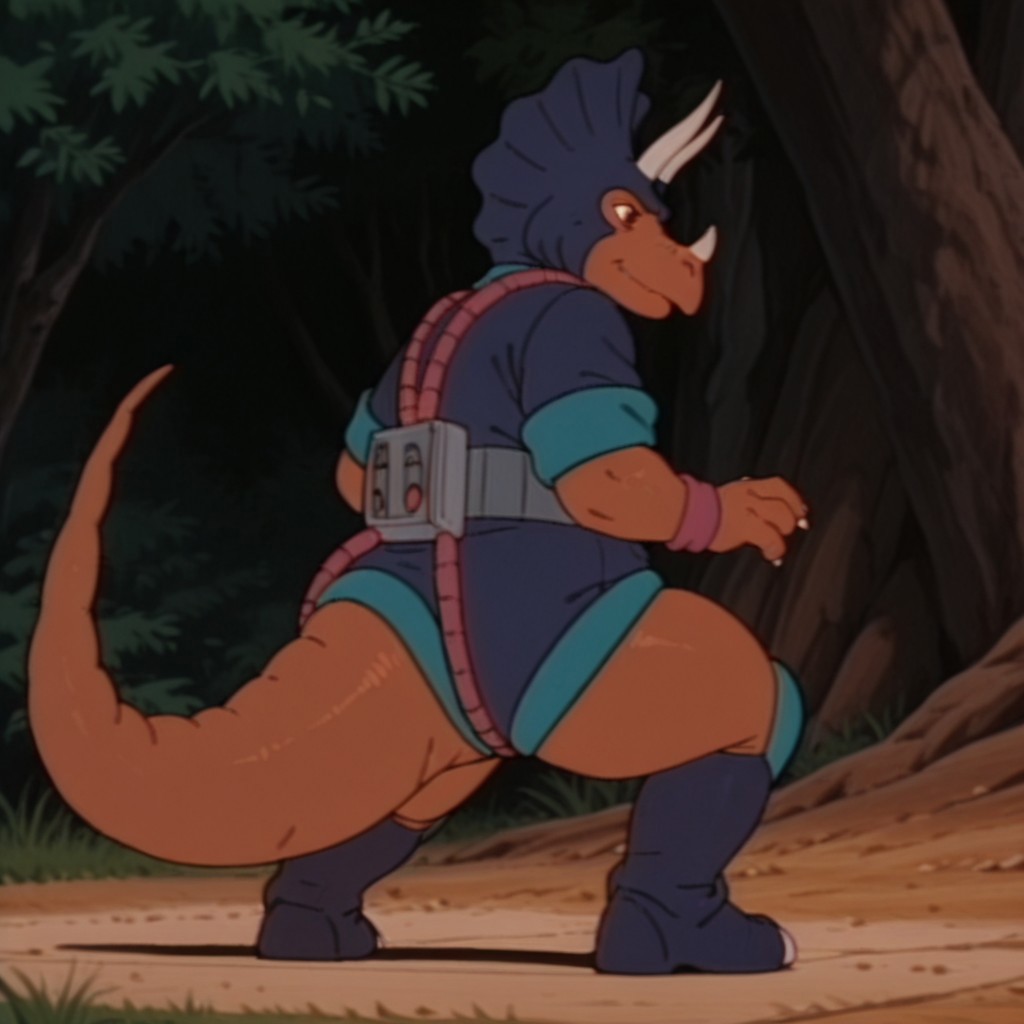 masterpiece, best quality, amazing quality, TriceroDsil, anthro, male, Triceratops, brown skin, brown eyes, dark blue helmet, dark blue bodysuit, teal trim, rolled sleeves, red wristbands, teal kneepads, dark blue boots, claws, outside