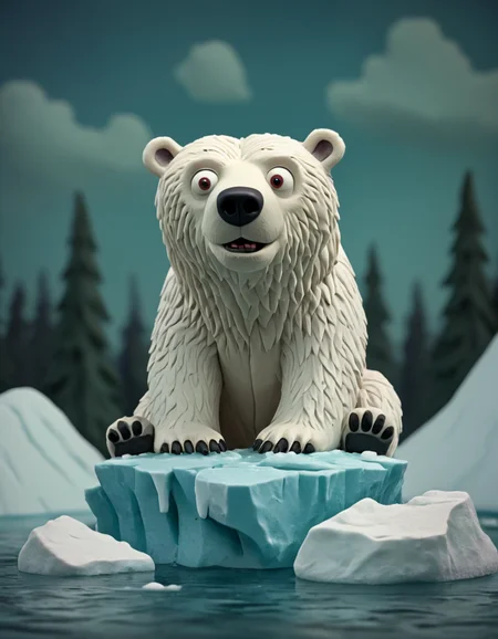 novuschroma51 style polar bear on an ice berg claymation <lora:novuschroma51 style_claymation:1>