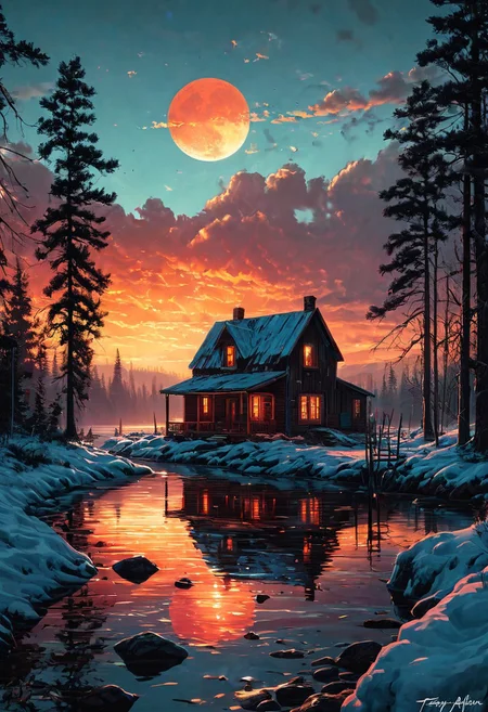 by [Lawren Harris:Kurzgesagt:0.25] and [Alena Aenami|Junji Ito] in the style of Terry Redlin