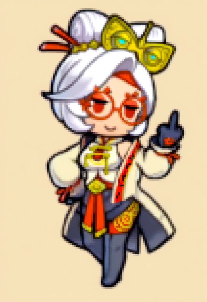 masterpiece, best quality, solo, 1girl, smile, <lora:Feh-Sprites-illus_Fp:1>, chibi, full body, simple background, purah, middle finger,