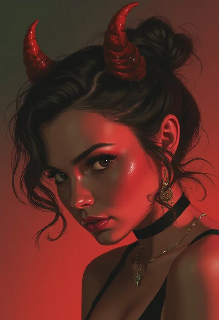 extraordinary concept digital painting of petite lascivious demonic female in provocative and outrageous manner with perky horns, aesthetic, sensual, b74_aes, rogi,