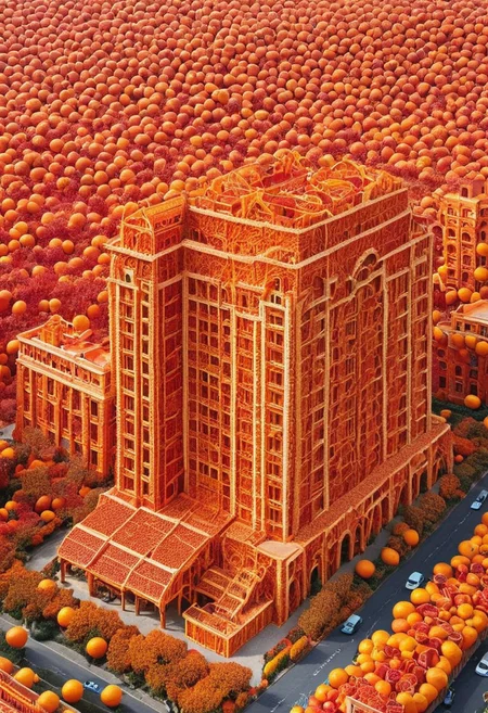 blood orange style, Orange Peel Metropolis: Imagine a city where buildings, streets, and even vehicles are covered in a vibrant oranges and orange texture. You could create a futuristic cityscape with sleek, orange-covered skyscrapers or a cozy, nostalgic town with orange-peel-textured buildings.
