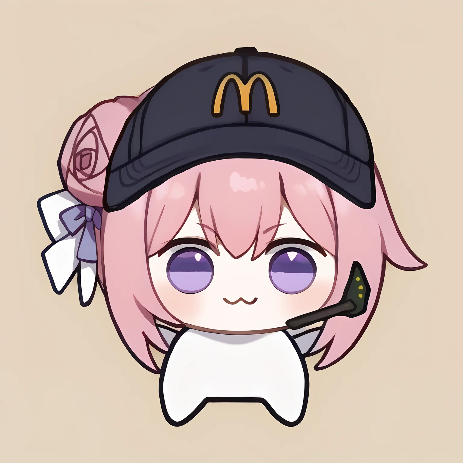 score_9, score_8_up, score_7_up, source_anime,
BREAK
1girl, solo,
<lora:Doro_X_PDXL_V1:0.8> doro, creature, :3, chibi, pink hair, purple eyes, hair bun, hair bow, no humans, white skin, four legs, solid circle eyes, no pupils,
<lora:shimcdonaldV1:1>, meme, mchat, portrait, headset, upper body, simple background,