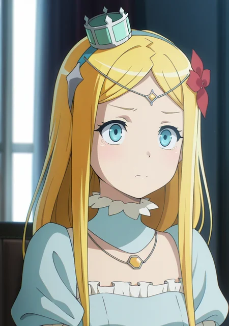 masterpiece,best quality,amazing quality,
r3nn3rwh1t3,long hair,blonde hair,blue eyes,hair ornament,hair flower,crown,<lora:Renner_Theiere_Chardelon_Ryle_Vaiself:1>,
