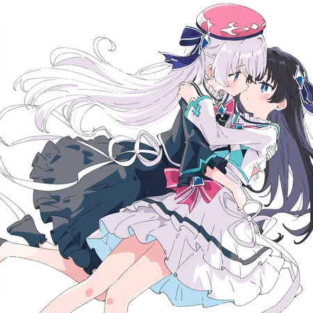 2girls,simple background,white background,hug,looking at another,
BREAK tairitsu,<lora:tairitsu-000016:0.9>,1girl,(black skirt:1.2),black hair,no hat,black dress,
BREAK <lora:xikali>,xikali,1girl,white hair,hat,white dress,, masterpiece, best quality, very aesthetic, absurdres,newest, incredibly absurdres,, (Ixy:0.6)),(hiten \(hitenkei\):0.7),