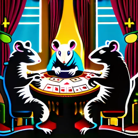 (5 rats playing poker:1.9), (Rats playing poker a Victorian rat, cowboy rat, raver rat, Cyber punk rat, and robot rat.) Cinematic, Unreal Engine, (RAW photo shot by dslr Fujifilm XT3), depth of field bokeh soft lighting film grain photography Realistic photorealistic Lifelike, (detailed clothes photo background), (full sharp:1.4), intricate 4k 8k quality resolution uhd extremally ultra. ((style of artist Cassius Marcellus Coolidge:1.7)), (style of  Andy Warhol:1.2), (style of ROY LICHTENSTEIN:1.2),
