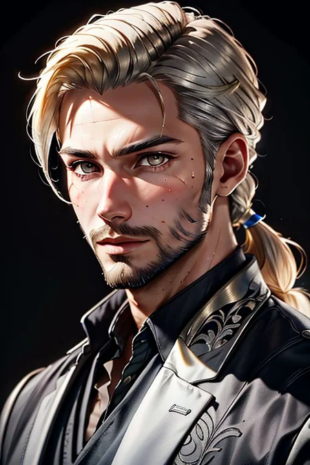 Master piece, highest quality, highest possible OverallDetail, semirealistic, silver eyes,
Create an elder of a cultivator sect.
The character looks like he is in his early twenties.
He has a blond ponytail and has a long blond-golden beard.
His eyes are siilver eyes. Detailed face.