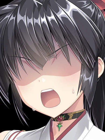<lora:Koyori_Amamiya:0.85> divinemikokoyori, 1girl, solo, open mouth, simple background, sweat, sweatdrop, black background, shaded face, portrait, teeth, no eyes, shocked
 masterpiece,best quality,amazing quality,
square mouth, bluse shadow,