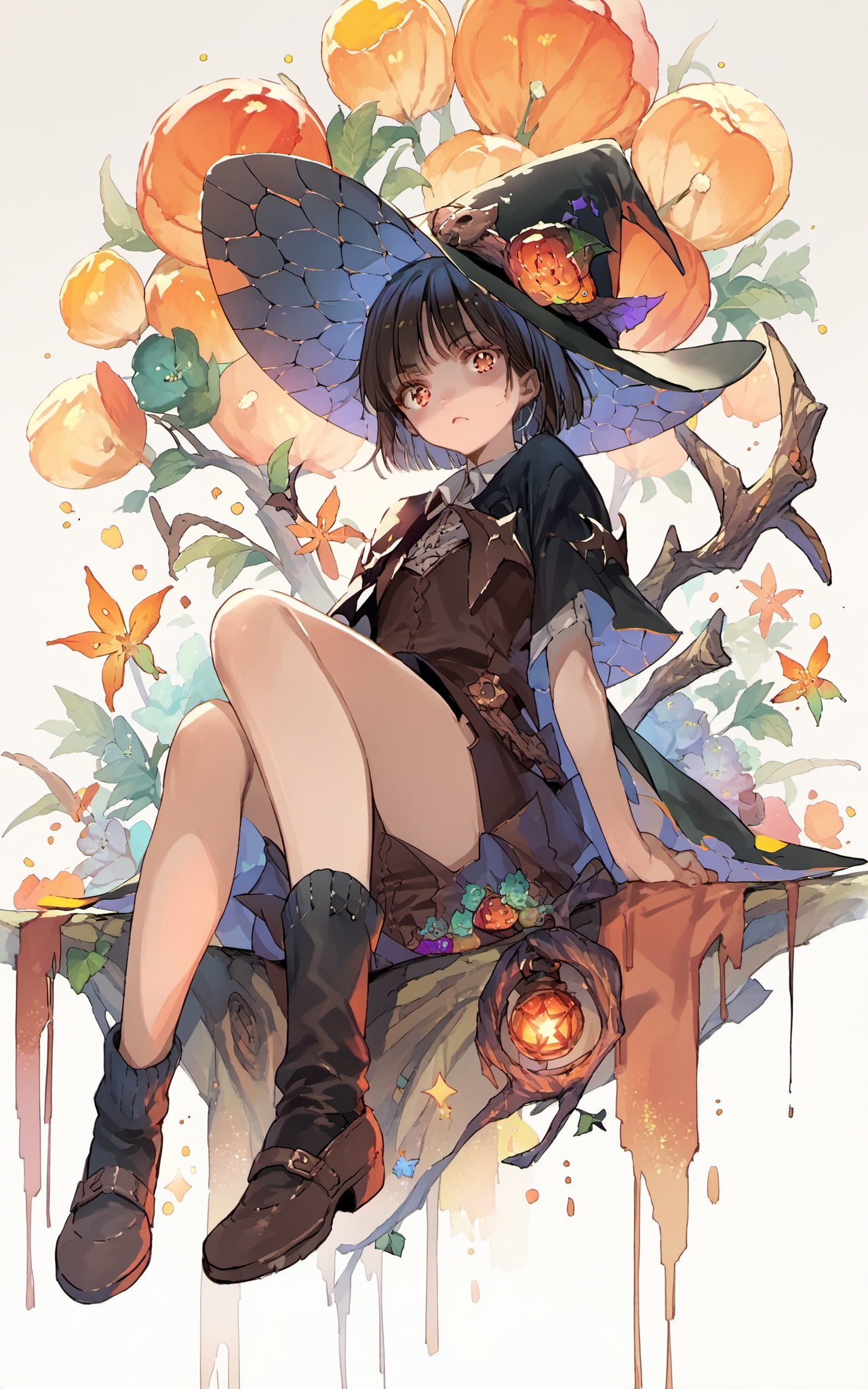 score_9,score_8_up,score_7_up,score_6_up,score_5_up,score_4_up,source_anime,1girl,sitting,<lora:Dsmile_style_pony:1>,Dsmile_style,witch,colorful