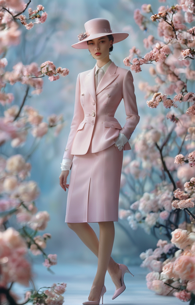 masterpiece,best quality,<lora:tbh322-sdxl:0.9>,illustration,style of Christian Dior Dior's modern take on feminine tailoring, pastel power suit, minimalist luxury, corporate fashion