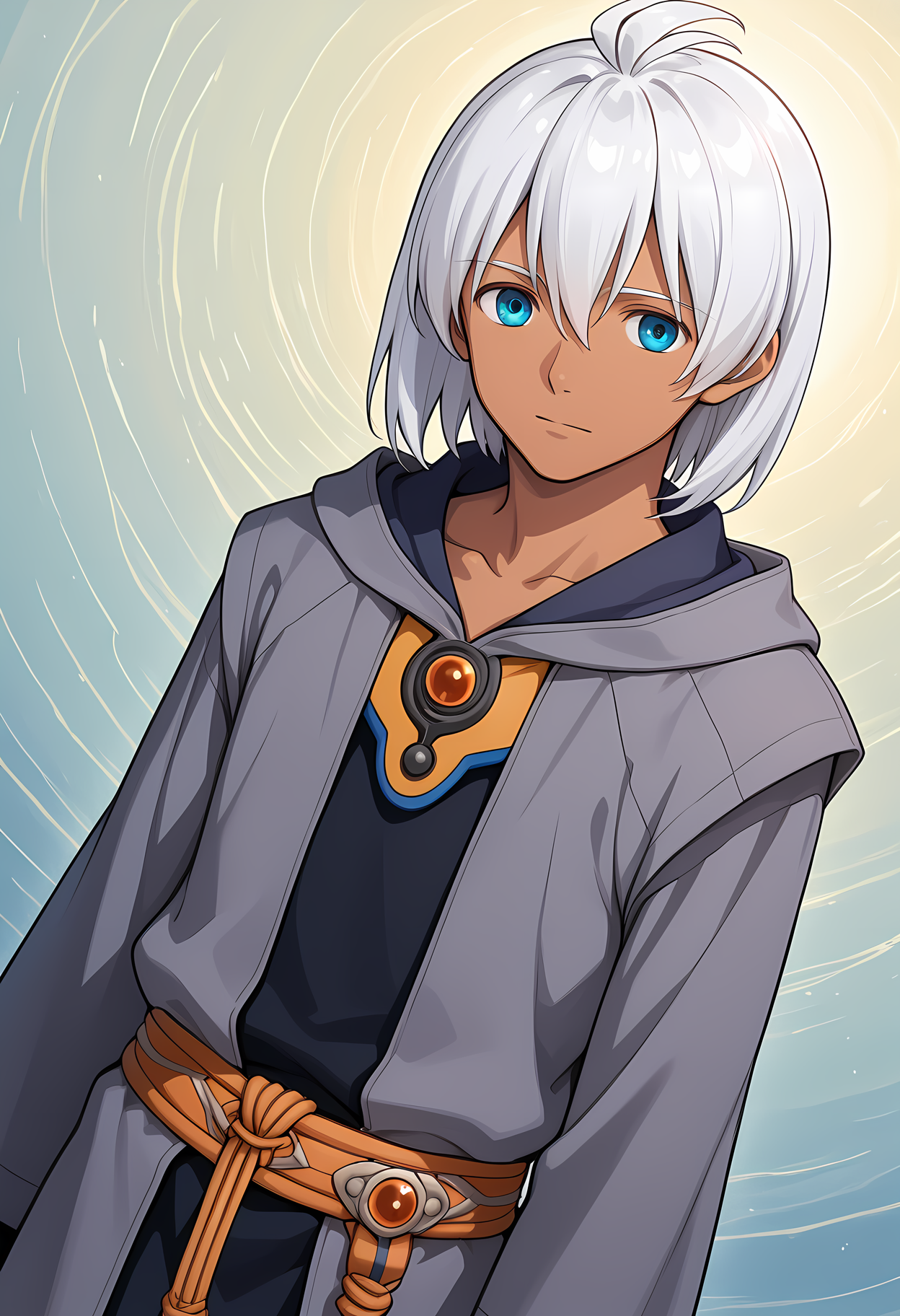 masterpiece, best quality, amazing quality, dutch angle, abstract background, BREAK
1boy, solo, male focus, xen_chaos, white hair, blue eyes, dark skin, grey robes, rope belt, BREAK
<lora:cfg_scale_boost:.6>  <lora:Chaos_-_Xenosaga_-_ILXL:1>
