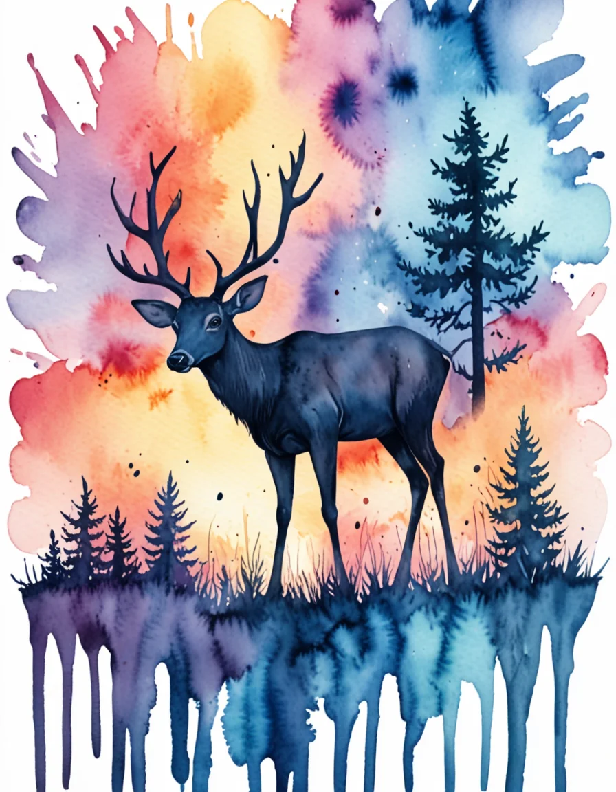 novuschroma65 style Black Star, Bright Dawn watercolor drip painting on a white background <lora:novuschroma65 style:1> <lora:sdxl_lightning_8step_lora:1>