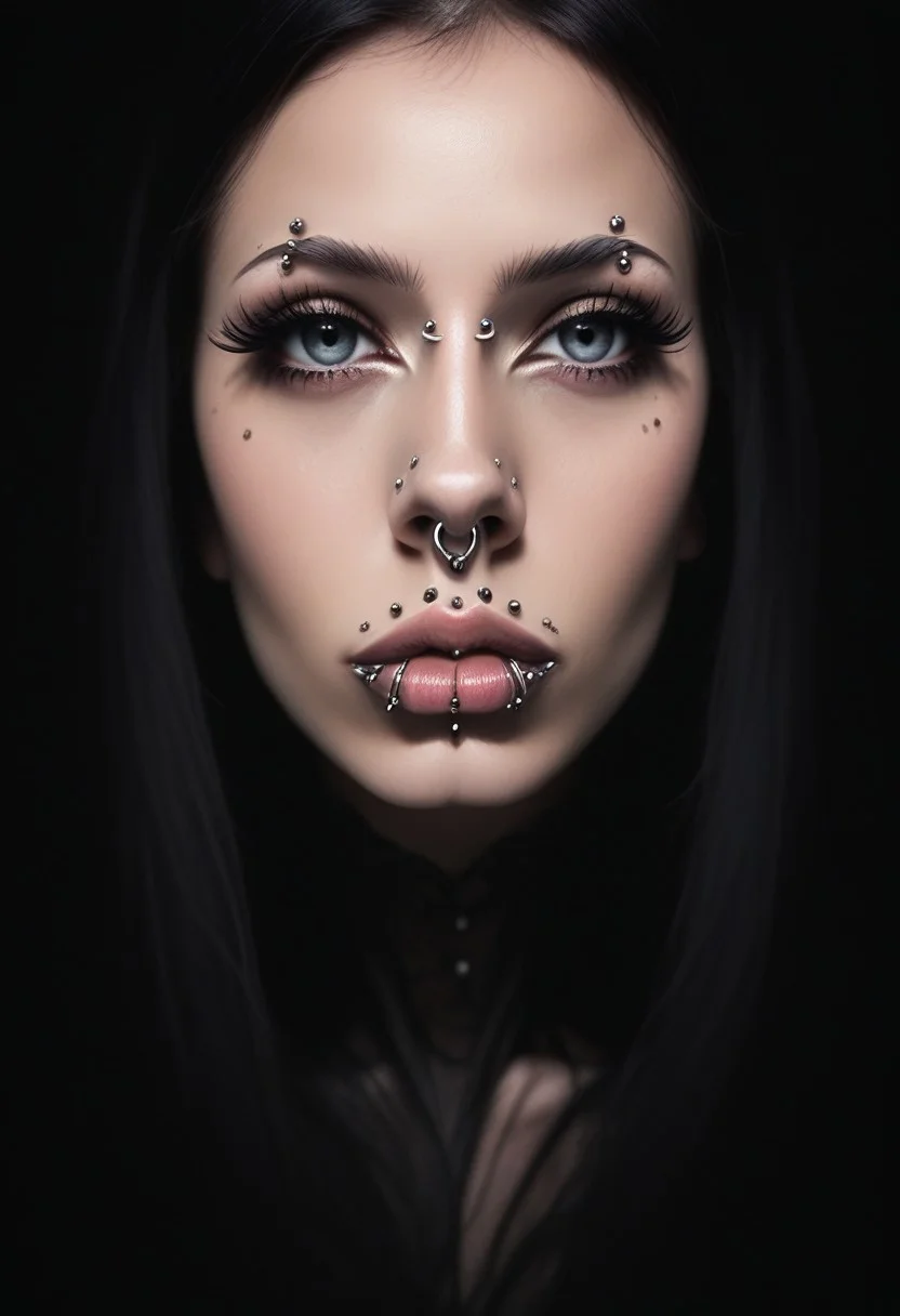 score_9, score_8_up, score_7_up, rating_safe, concept art, realistic, dark theme, low light.
1girl, solo, ExtrFacePiercing.
Lips Piercing.