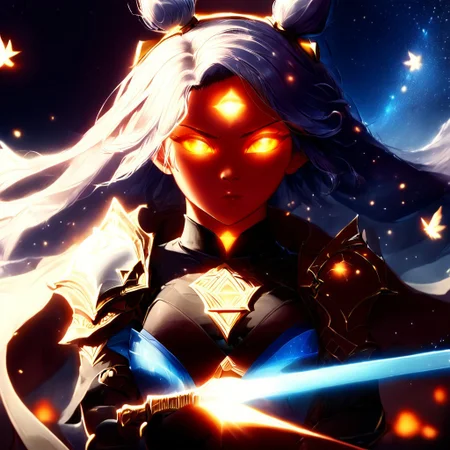 score_9, score_8_up, score_7_up, score_6_up, score_5_up, score_4_up, <lora:Starry_Morph_PonyXL:1> starry_morph Zeri from League of Legends, cinematic film still of painting of (a beautiful jedi with lightsaber:1.2) movement, dynamic pose, elegant, (perfect detailed face, perfect detailed body, perfect detailed eyes:1.5), frowning eyebrows, rimlighting, uncluttered background, epic atmosphere, realistic face, detailed mouth, detailed face, beautiful detailed eyes, , perfect body, color HD photo, 85mm, (full body, high quality photo, masterpiece), HDR, 8K resolution, analogue RAW DSLR, best quality, , vivid vibrant colors, intricate detail, realistic human hands, , street lamp, glow, (masterpiece) striking ground, wild field, dramatic lighting, otherworldly, best quality, oil painting, gloomy, fog, (epic art, , wind, action:1.5), darkness, total freedom, breath, , large wild spaces, dynamic, cinematic shot, (back lighting:1.4), (rim lighting:1.4) (wet ground, reflexions:1.3) (ring of fire:1.4) (arc of fire:1.4) black clothes, black gloves, goya2023 style 2, ,shallow depth of field, vignette, highly detailed, high budget, bokeh, cinemascope, moody, epic, gorgeous, film grain, grainy