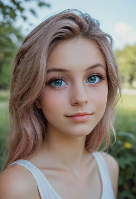 1girl, solo, amy555, cute, portrait, headshot, looking at viewer, outdoors, friendly