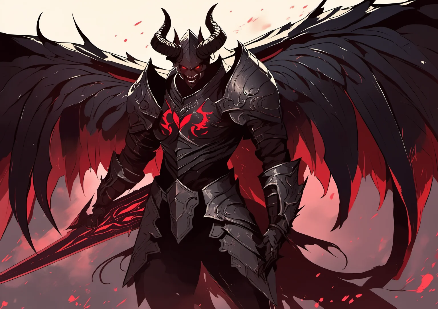 A demon in armor with huge wings, <lora:[XL]knighthood:1>