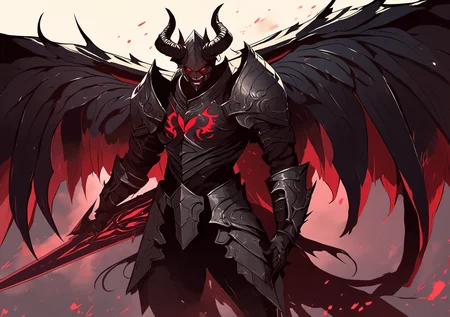 A demon in armor with huge wings, <lora:[XL]knighthood:1>